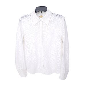 Vintage Talbots Blouse Womens 4 Petite Long Sleeve Top Lace Mesh Animal